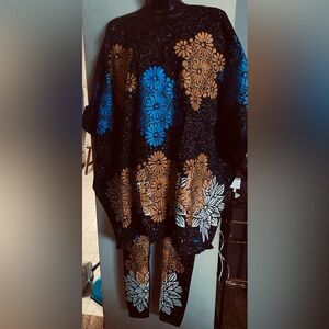 Floral Patterned Dress with Blue and Tan Accents